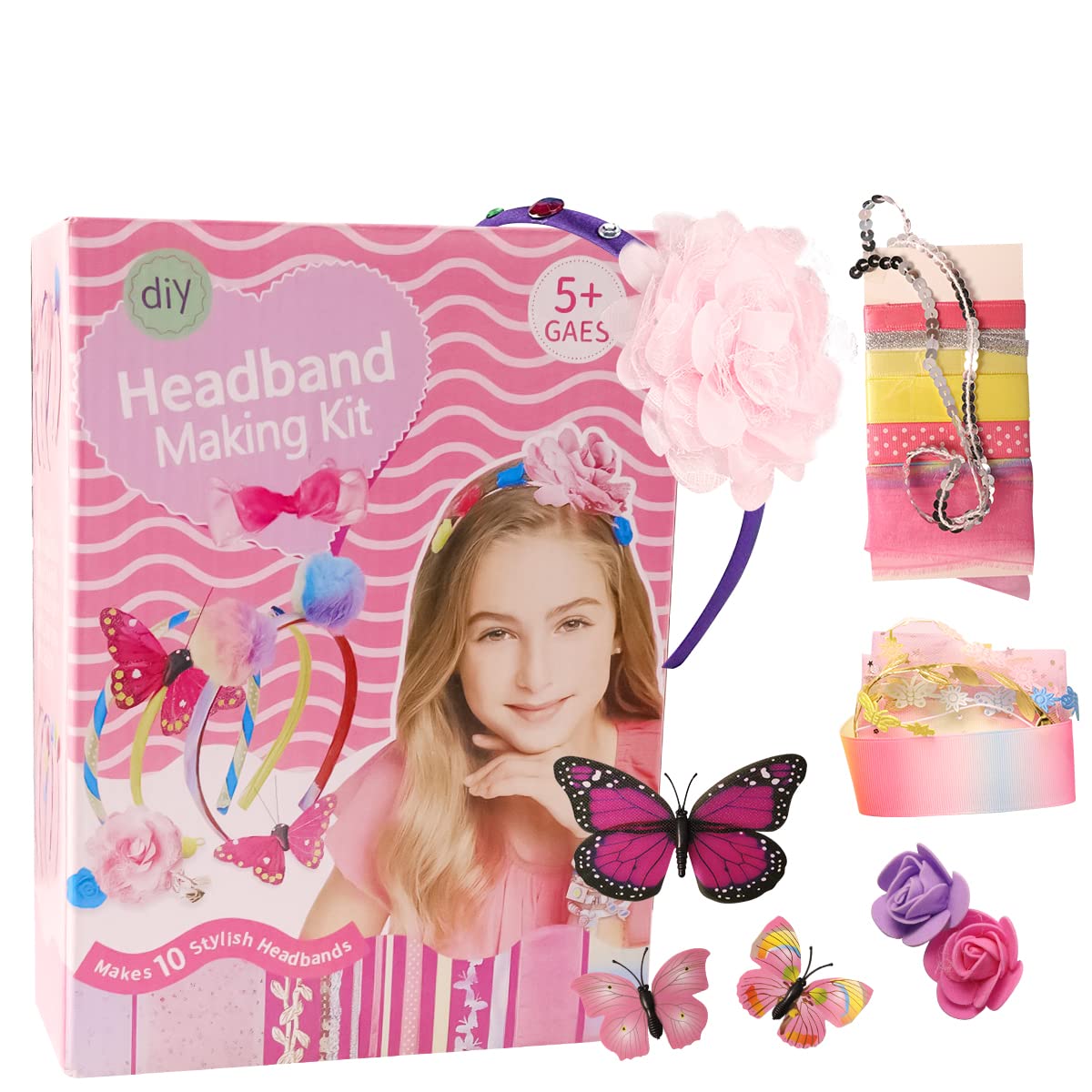 PATPAT DIY Headband Making Kit for Girls, Create Your Own Headbands, Includes 10 Headbands with Assorted Accessories and Charms, Fashion Fun Arts & Crafts Toy Gift for Girls Ages 5-12 PATPAT DIY Headband Making Kit for Girls, Create Your Own Headbands, Includes 10 Headbands with Assorted Accessories and Charms, Fashion Fun Arts & Crafts Toy Gift for Girls Ages 5-12